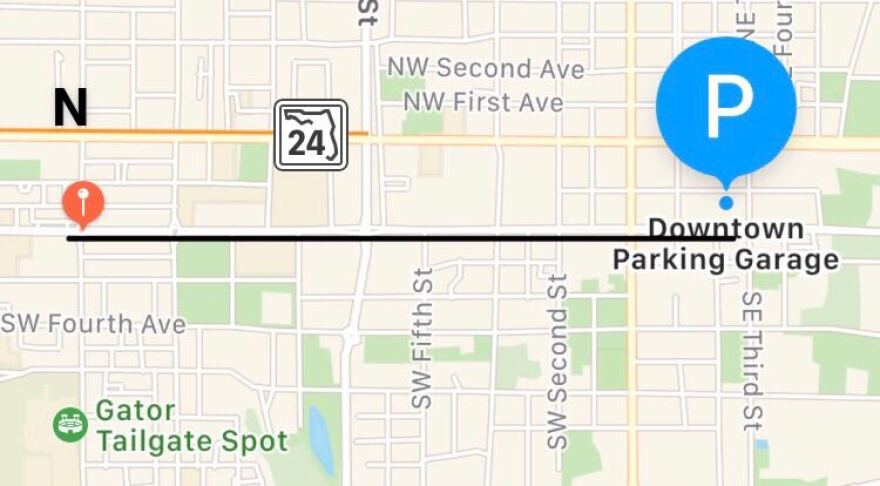 The route of phase one testing. The autonomous vehicles start at the Downtown Garage and run to the roundabout at 12th Street.