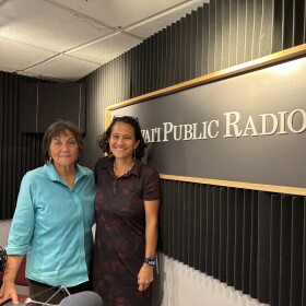 Kapua‘ala Sproat, professor at the William S. Richardson School of Law, right, with HPR's Catherine Cruz.