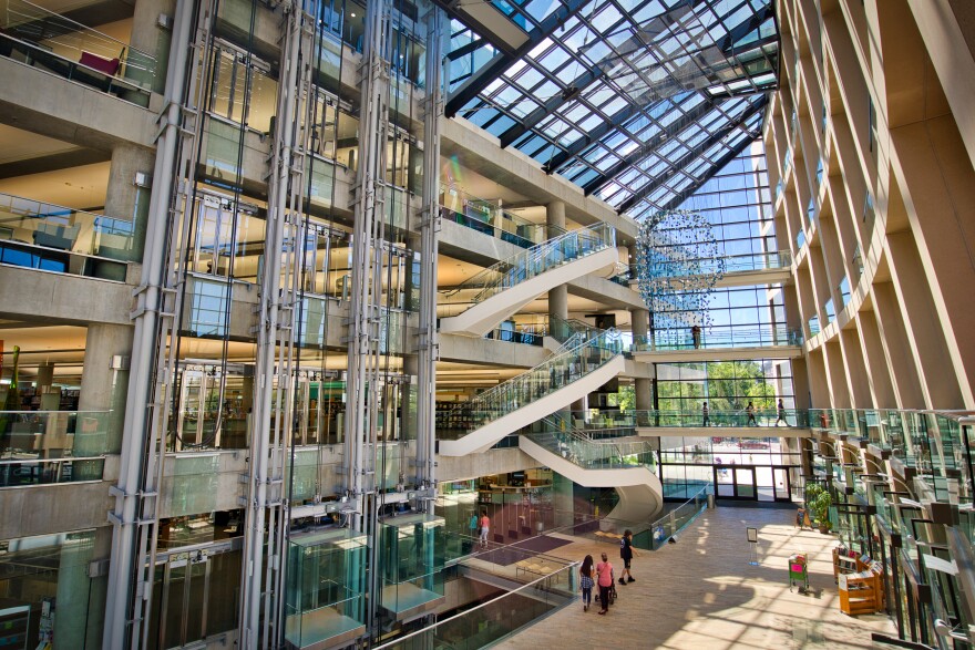 A photo of the interior of the downtown location of the city library. 