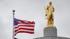 An American flag waves at the Oregon State Capitol on June 27, 2026.