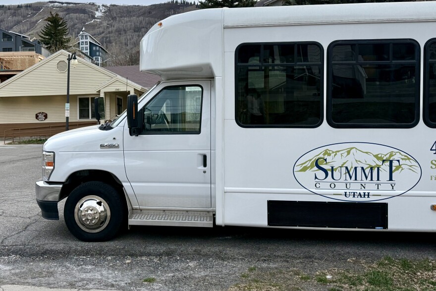 A Summit County bus waits outside the Park City senior center March 27, 2026