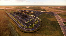 Aerial rendering of the proposed new terminal at Tweed New Haven Airport.