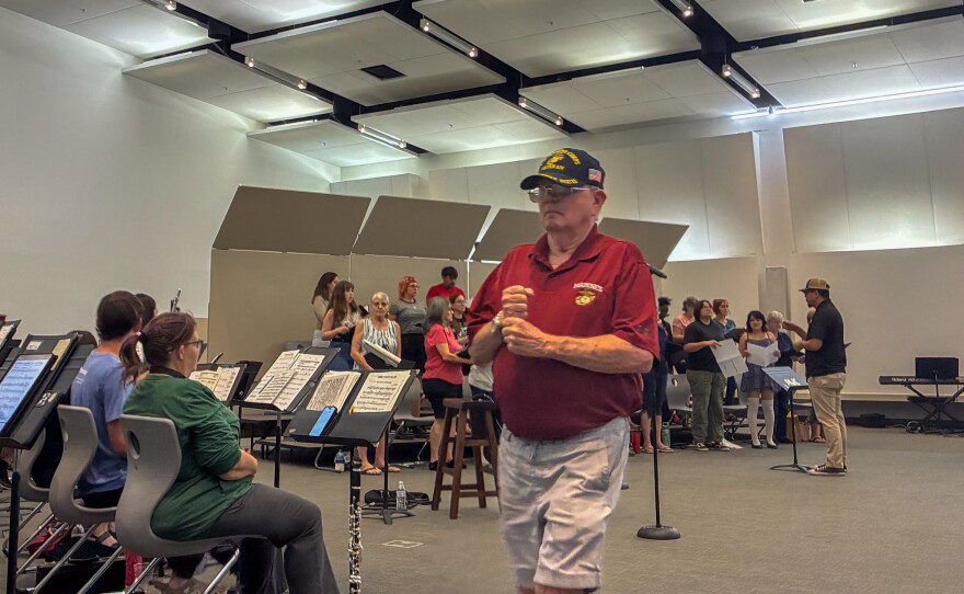 Walt Blakesley, commander of American Legion Post #19, proudly rehearses presenting the colors. Blakesley is a Vietnam veteran, and participating in the color guard is another way he believes he can give back.