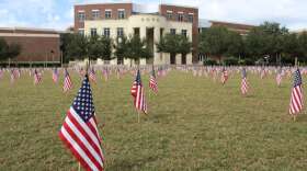 1,400 flags are planted at the UCF memory mall, each one representing a student-veteran at the university. Photo: Matthew Peddie, WMFE