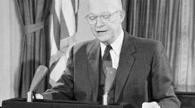 President Dwight D. Eisenhower is shown during his farewell television address to the nation made from the White House in Washington, Jan. 18, 1961. (Bill Allen/AP)