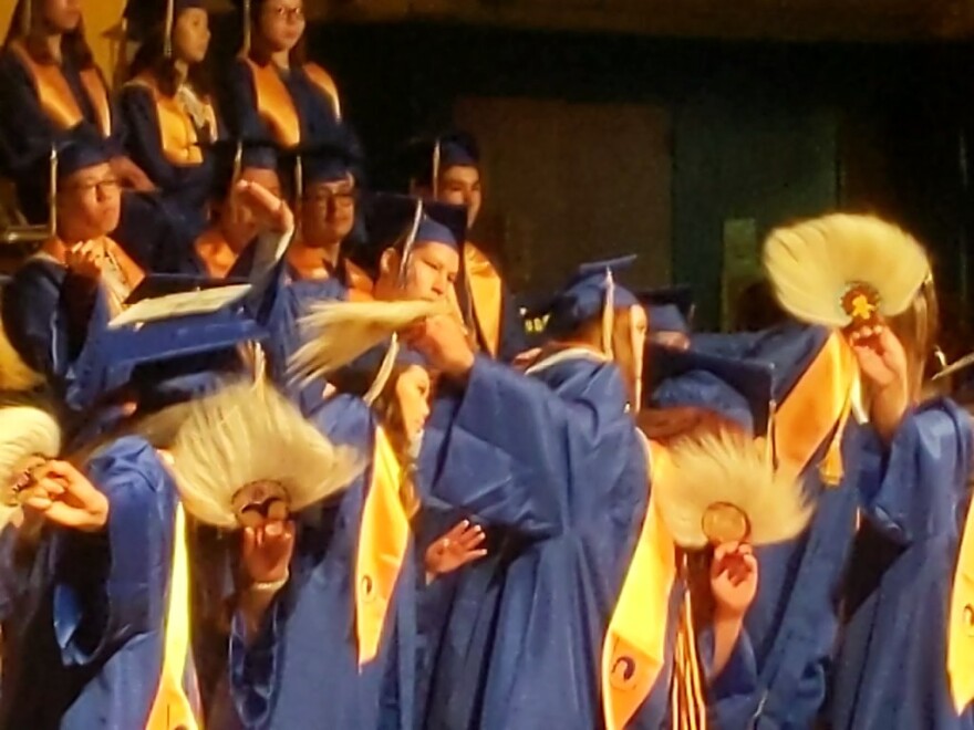BRHS seniors perform a Yup'ik dance for their graduation ceremony.