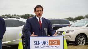 Gov. Ron DeSantis spoke at a new mass vaccination site in The Villages Tuesday morning. Photo: DeSantis via Facebook