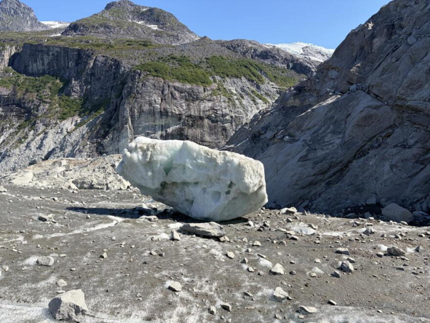 A large piece of ice that broke off the Mendenhall glacier. (Peter O'Dowd/Here & Now)
