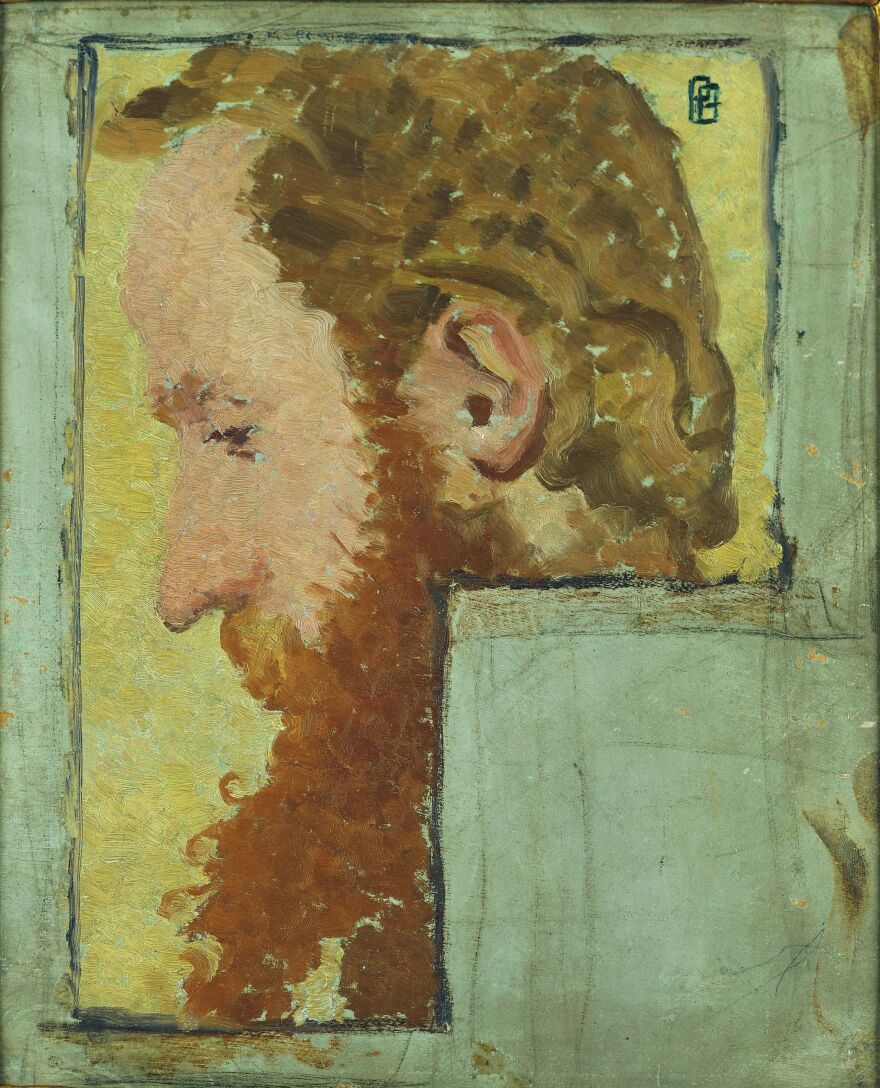 In 1891, the artists and lifelong friends Pierre Bonnard and Edouard Vuillard created complementary portraits of each other. Here, Bonnard's portrait of Vuillard emphasizes the painter's red beard.