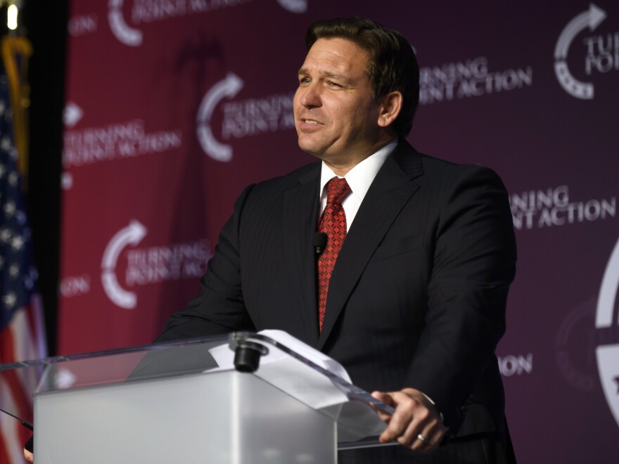 Florida Gov. Ron DeSantis' flight that took 50 migrants to Martha's Vineyard, Mass., is being investigated by the Bexar County Sheriff's Office in Texas. The migrants were flown from Texas to Florida and then on to Martha's Vineyard. Here, DeSantis speaks at a rally on Aug. 19 in Pittsburgh.