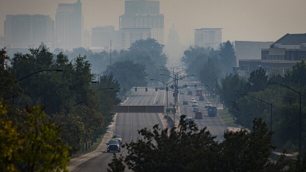 The Idaho Statehouse is barely visible from the Boise Depot because of the smoke from wildfires burning in Oregon.
