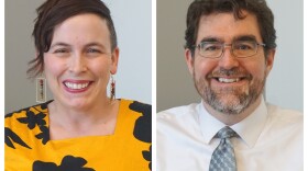 Rhetoricians Lauren Obermark (at left) and Paul Lynch joined Monday's talk show.