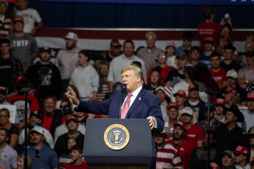 President Donald Trump speaking to the crowd in Wichita.