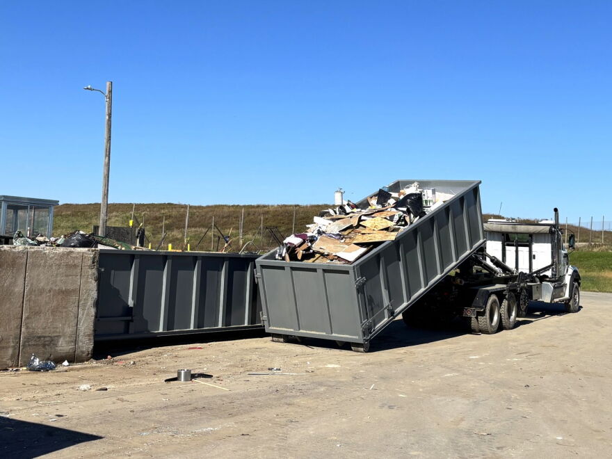 A dumpster full of unsorted construction waste at the Black Hawk County Sanitary Landfill on Oct. 20.