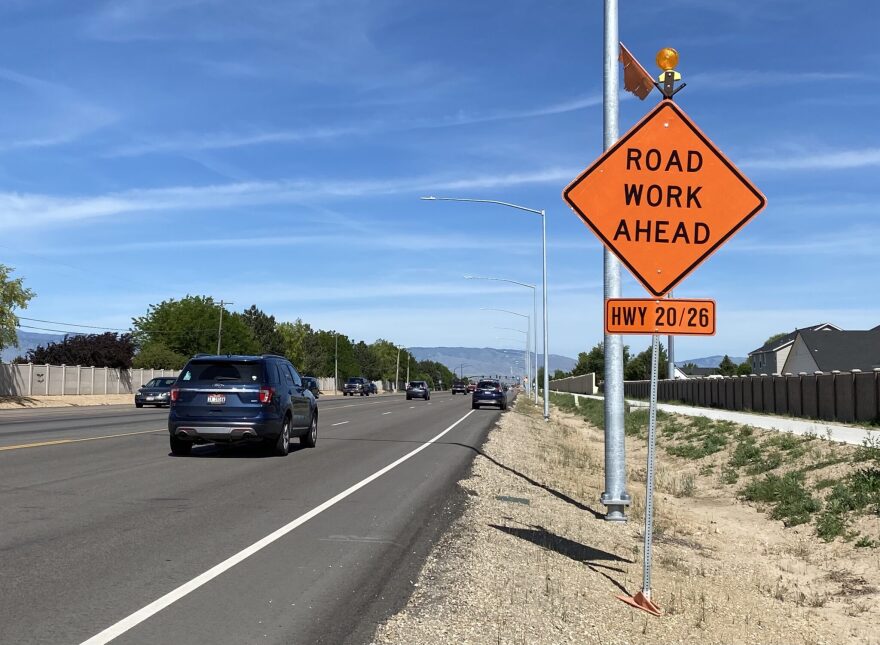 A sign warns drivers road work is ahead on Chinden Boulevard on Tuesday. (Kelcie Moseley-Morris/Idaho Capital Sun)