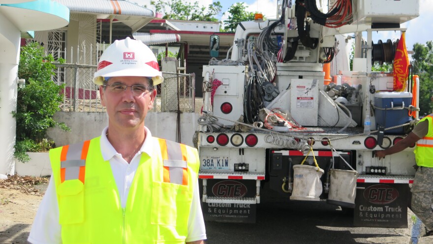 José Sánchez, who heads the Army Corps of Engineers efforts to restore the power grid in Puerto Rico, says the repair work is slowest is in the southeastern part of the island where Hurricane Maria made landfall. That's because of topography and limited materials, he says. "Demand is high and everything comes from the mainland."