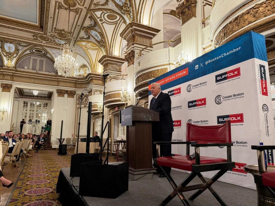 House Speaker Ron Mariano speaks at the Greater Boston Chamber of Commerce's 2026 Government Affairs Forum at the Fairmont Copley Plaza Boston on April 9, 2026. 