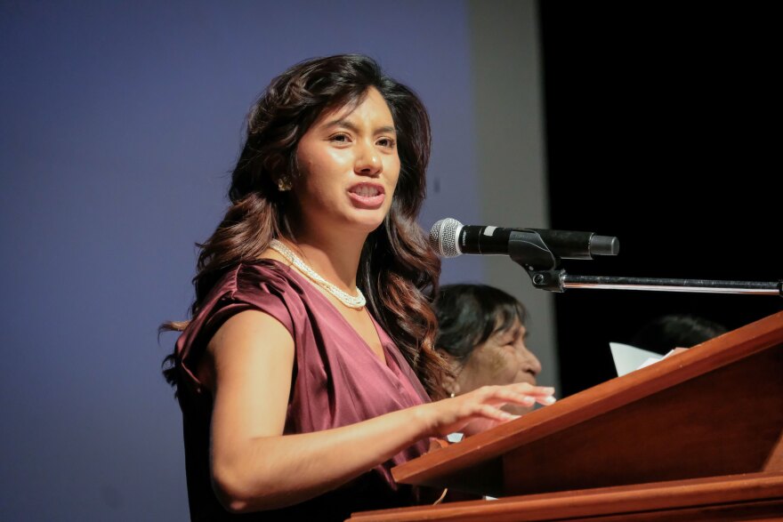 Embattled Salt Lake City Councilor Eva Lopez Chavez was eliminated in the first round of balloting at the Utah Democratic Convention, April 25, 2026. She has been accused of unwanted sexual advances by four people, but denies any wrongdoing.