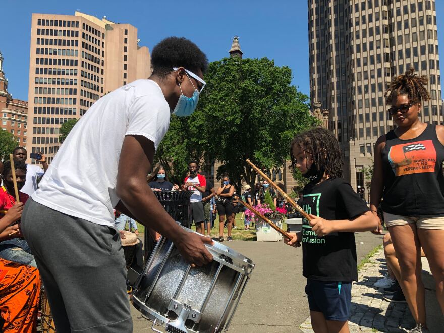 People participate in New Haven's 2020 Juneteenth celebration.