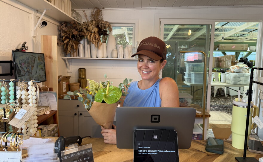 Hōlualoa small business owner Mandi Cooperson at Petals & Provisions Saturday morning (Sept. 26, 2026).
