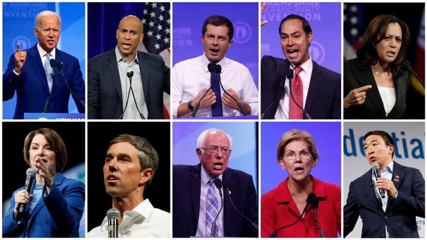 The ten candidates in Thursday's Democratic debate (clockwise from top left): Biden, Booker, Buttigieg, Castro, Harris, Klobuchar, O'Rourke, Sanders, Warren and Yang.