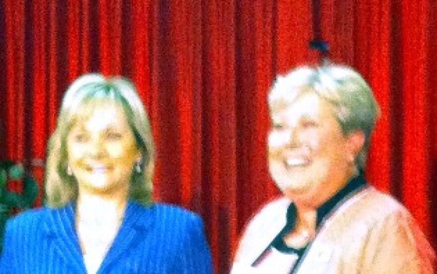 Mary Fallin and Jari Askins at a Tulsa candidate forum.