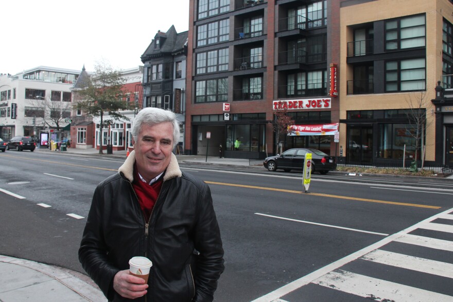 Chris Leinberger, an urbanist scholar at the Brookings Institution, outside The Harper apartments in Washington. Micro-apartments are often situated where young singles want to live, he says: near shops, coffee houses and restaurants.