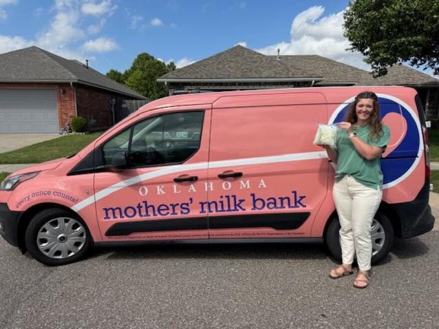 The Oklahoma Mothers' Milk Bank has a "milk mobile" that they pick up donations in.
