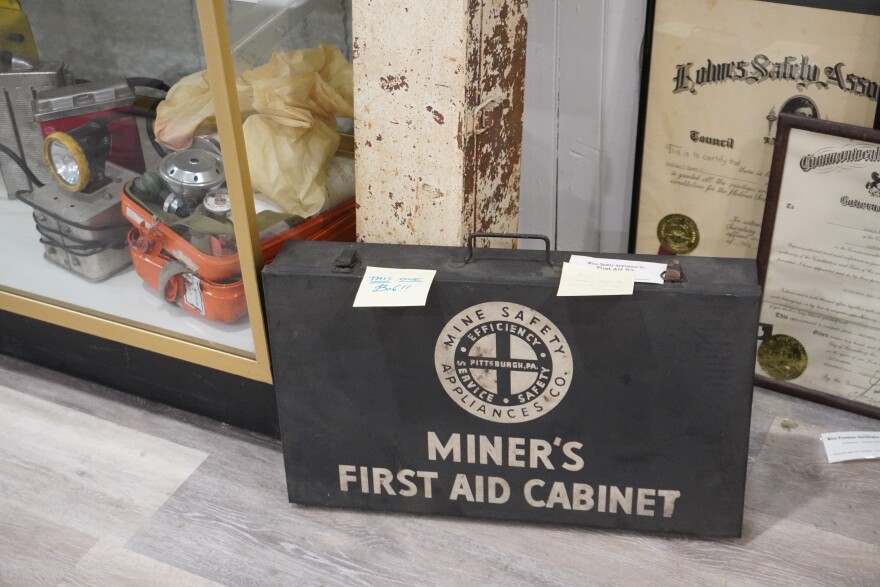 A miner's first aid cabinet is one of the items on display at the Coalport Area Coal Museum. 