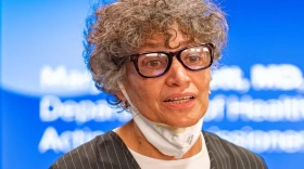 Dr. Mary Bassett, the state's health commissioner, speaks at a news conference on Dec. 2, 2021. (Mike Wren/New York State Department Of Health)