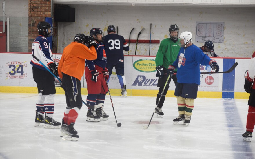 hockey team on the ice for a practice