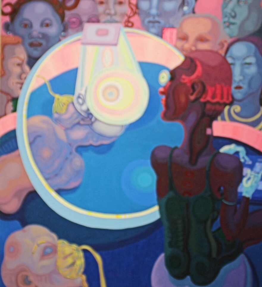 Ana Albertina Delgado painting in 'Cross Strands' solo show at the Alliance for the Arts.