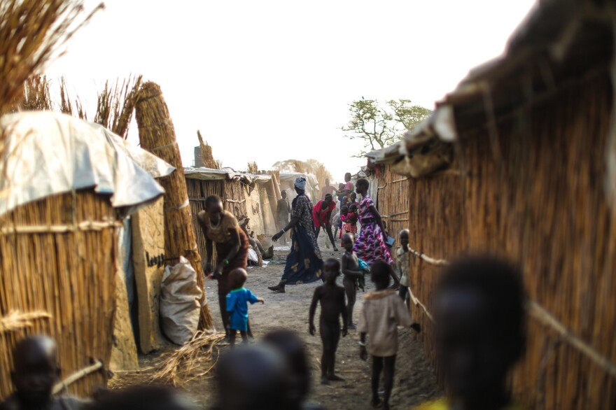 More than 120,000 people have fled their homes and now live in huts made from reeds and tarps in the crowded camp.