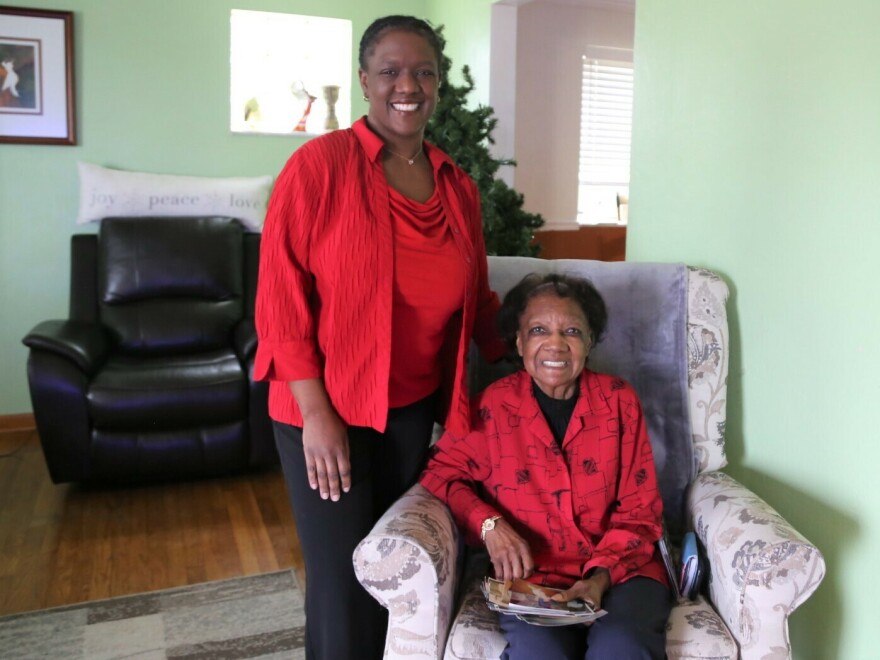 Jonnie Lewis-Thorpe, now 83, (right) lives with her daughter Angela Reynolds. She has Alzheimer's and lost her home due to symptoms of the disease.