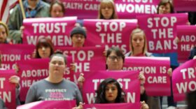 Karrie Galloway, of Planned Parenthood Association of Utah, speaks during a news conference at the Utah State Capitol on April 10 in Salt Lake City. CREDIT: AP/RICK BOWMER