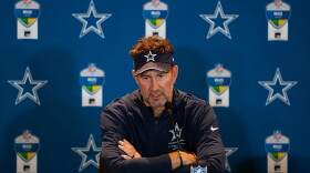 Dallas Cowboys head coach Brian Schottenheimer speaks during a press conference after an NFL football game against the Baltimore Ravens in Rio de Janeiro, Sunday, Sept. 27, 2026.