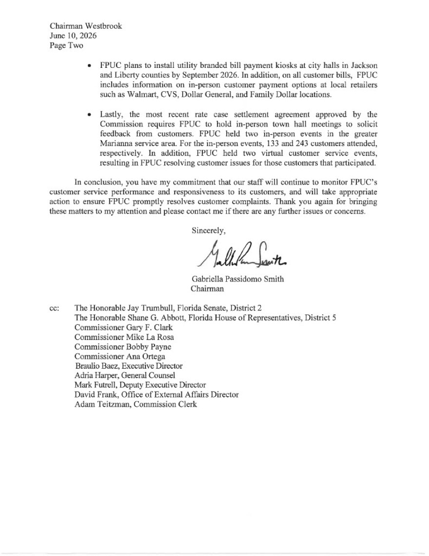 Second page of the letter sent by FPSC to FPU discussing the work done between the two organizations.