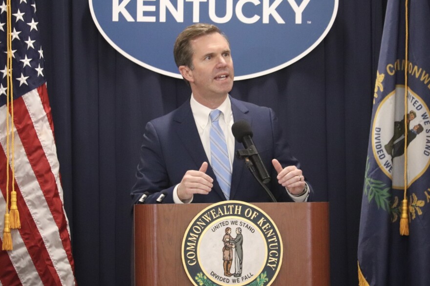 Gov. Andy Beshear speaks in Frankfort.