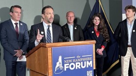 Andrew Shue, "Melrose Place" actor and founder of the New Hampshire Forum, pitches the project as a new form of "civic infrastructure" at a press conference on Tuesday, April 7, 2026.