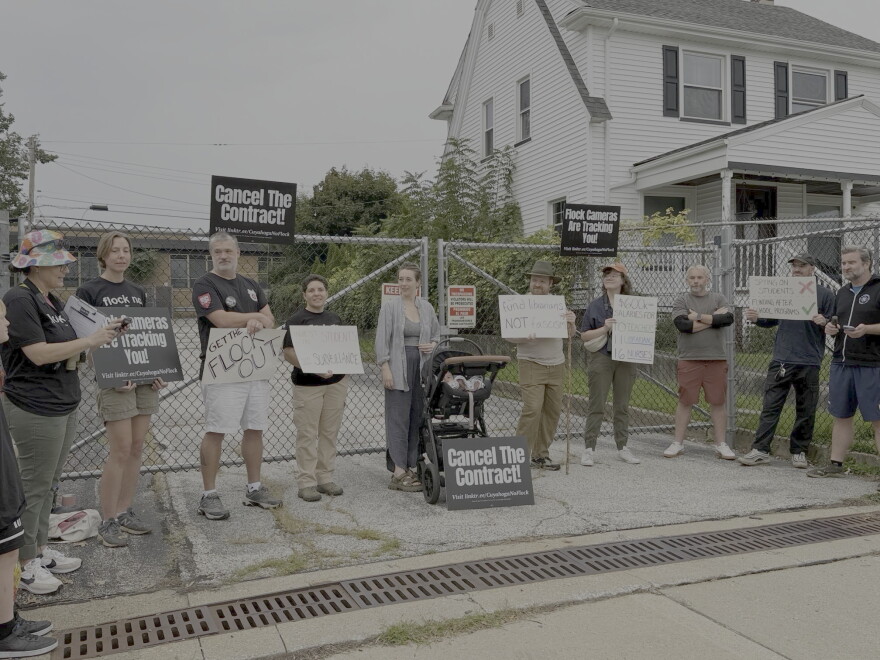 Activists protest use of Flock cameras on Cleveland school property on the city's East Side in