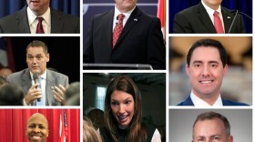 From L-R: Steve Dettelbach (D); Dave Yost (R); Keith Faber (R); Zack Space (D); Kathleen Clyde (D); Frank LaRose (R); Rob Richardson (D); Robert Sprague (R). 