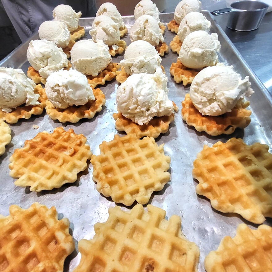 On the day of the interview, Marc Leberger made vanilla ice cream sandwiches that he was selling through the Yellowstone Valley Food Hub. The waffles he uses for the sandwiches do not have the pearl sugar.