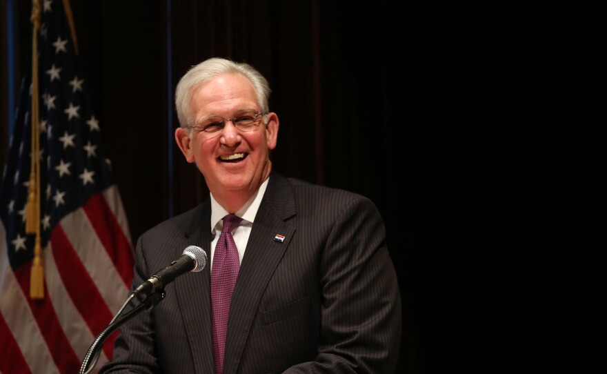 Gov. Jay Nixon speaks to reporters following the end of the legislative session in Jefferson City on Friday.