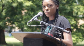 Kayla Pitts, a Cathedral high school senior, speaks at a Juneteenth celebration at Dr. Martin Luther King Jr. Park on Friday, June 19, 2020.