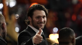 Buffalo Bills' Josh Allen gives a thumbs up during the NFL Honors award show ahead of the Super Bowl 59 football game, Thursday, Feb. 6, 2025, in New Orleans. (AP Photo/David J. Phillip)