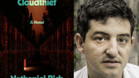 The cover of "Cloudtheif" beside author Nathaniel Rich. (Courtesy of Pableaux Johnson)