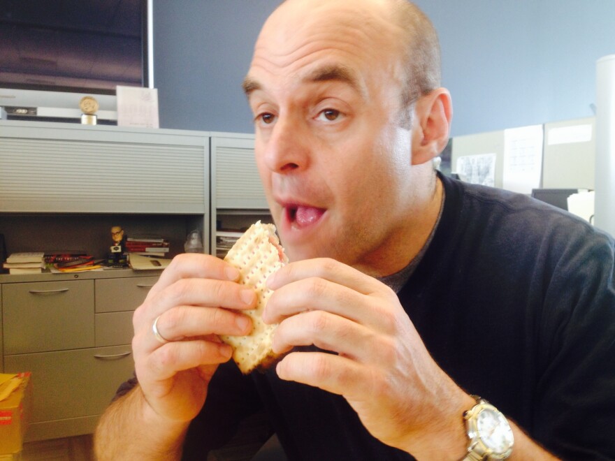 In keeping with tradition, Peter tries to eat the Passover meal while simultaneously complaining about his health.