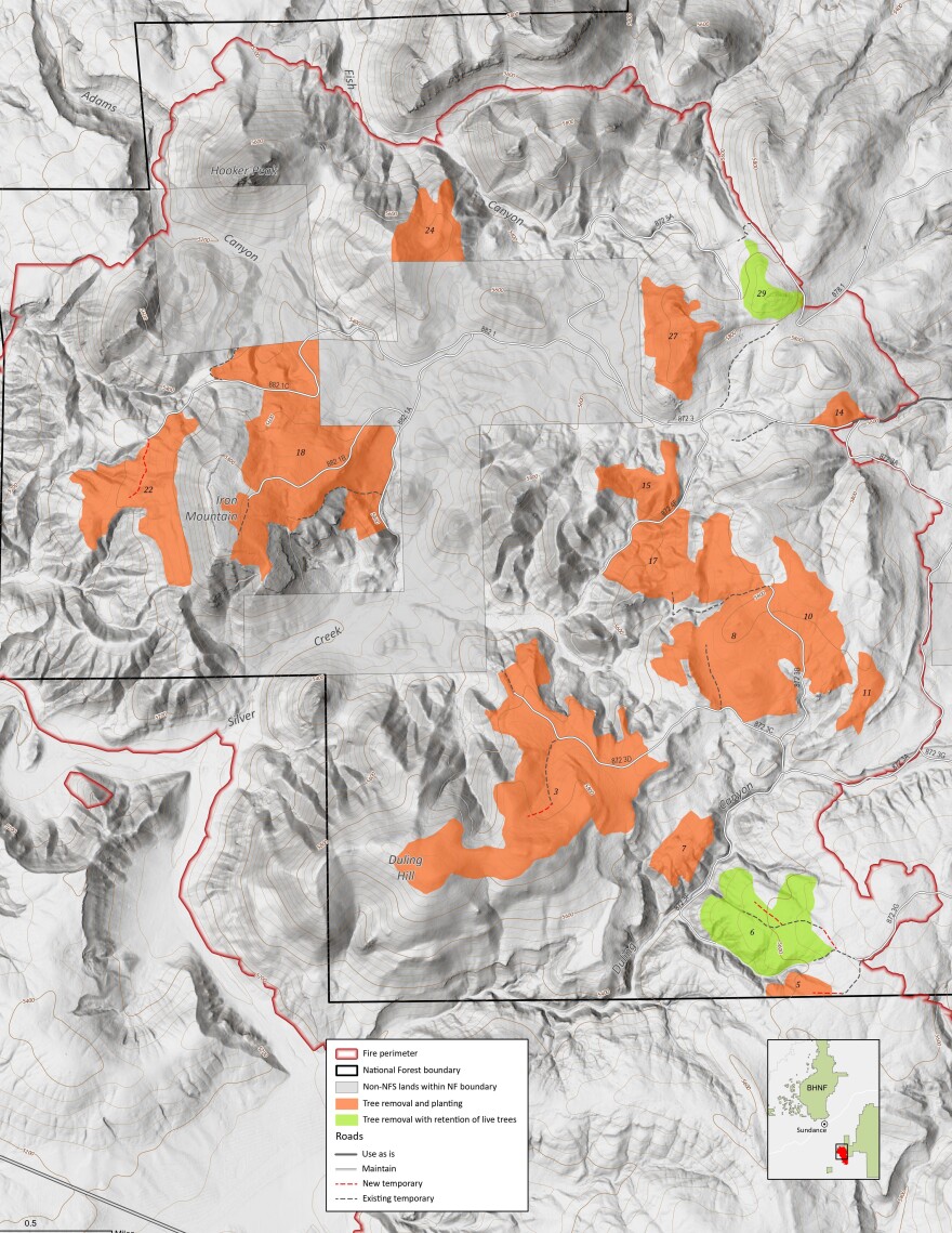 A map showing the US Forest Service's proposed plan for recover efforts in areas affected by the Fish wildfire.