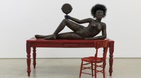 "She's challenging you to sit down in that chair," Los Angeles artist Alison Saar says of her 2019 sculpture, Set to Simmer. CREDIT: Jeff McLane/L.A. Louver