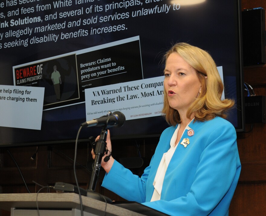 Attorney General Kris Mayes details Thursday the settlement she made with a company for charging high fees to help veterans improve their disability status and not even being accredited to do that by the Veterans Administration.